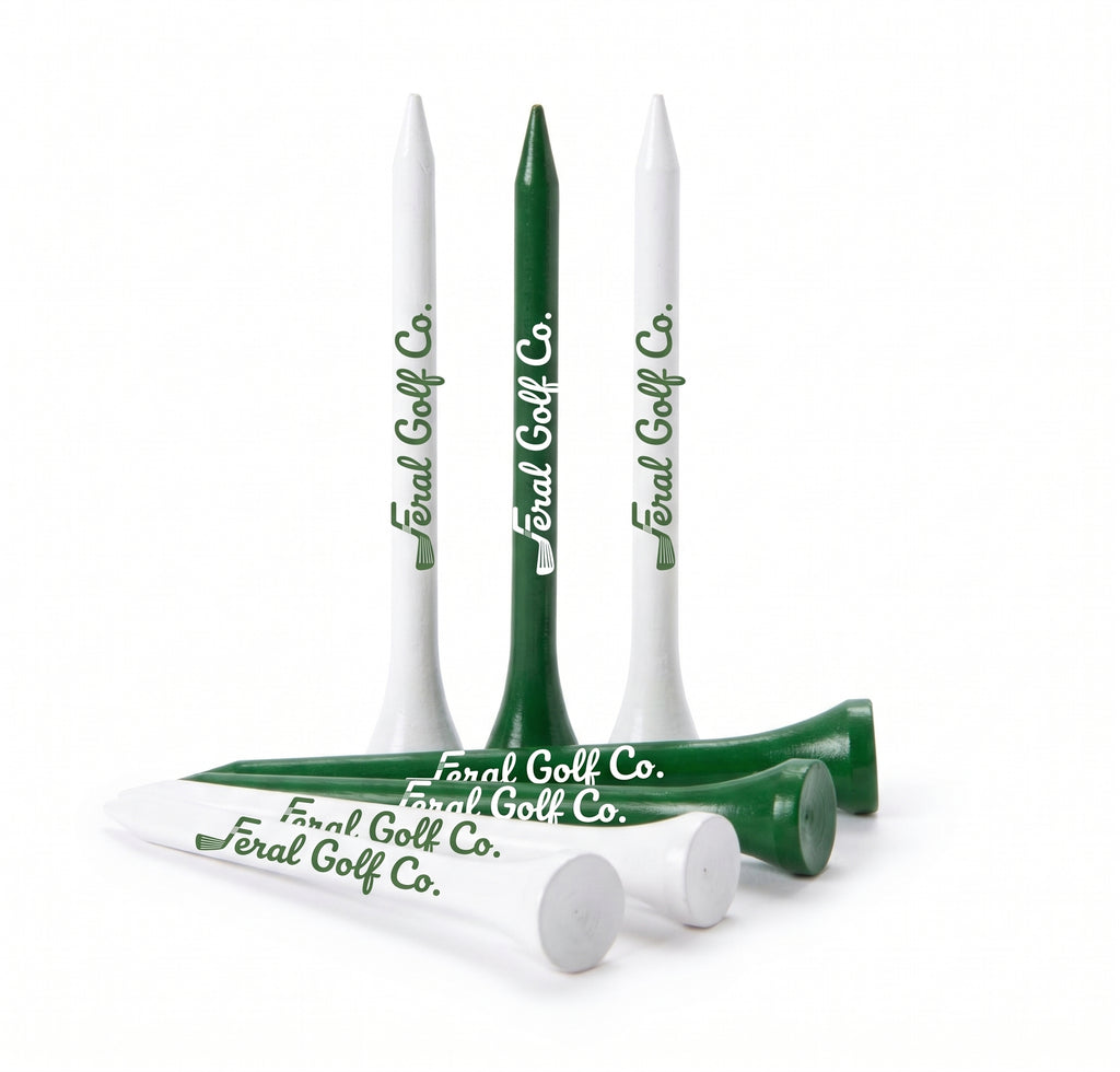 Feral Golf Co. wooden golf tees in white and green, 2 3/4 inch