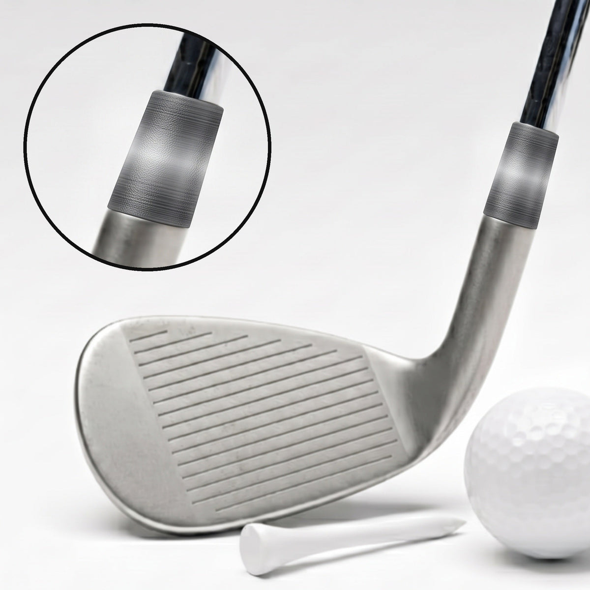 Brushed Titanium Ferrule - on a wedge, with a magnified close-up