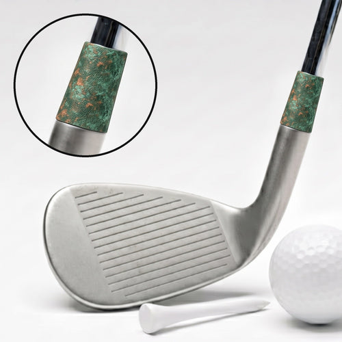 Copper Patina Ferrule - on a wedge, with a magnified close-up