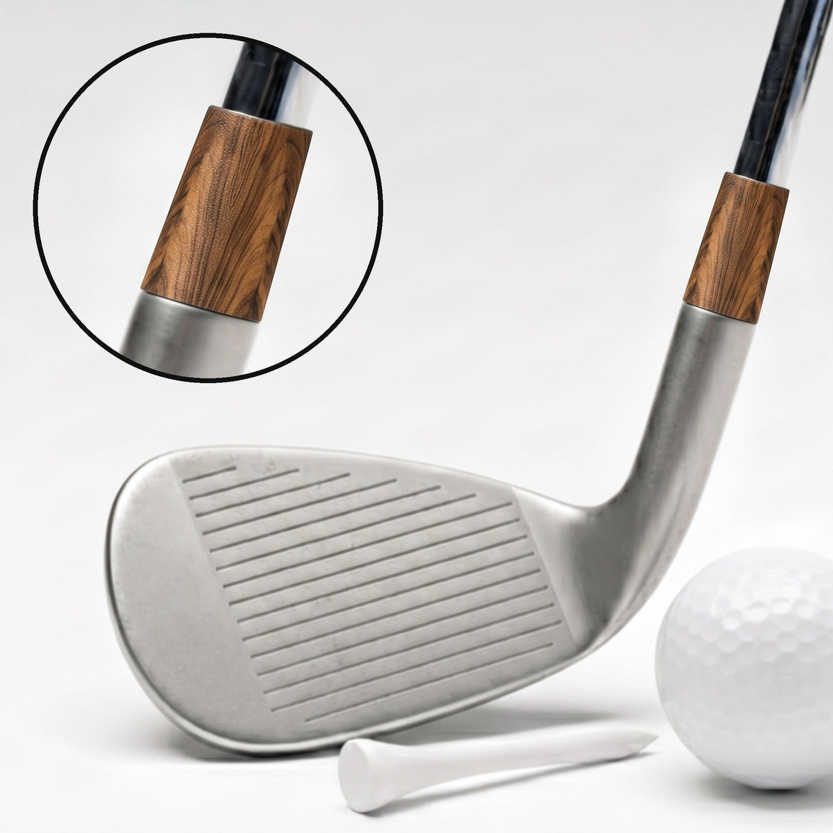 Persimmon Ferrule - Figured - on a wedge, with a magnified close-up