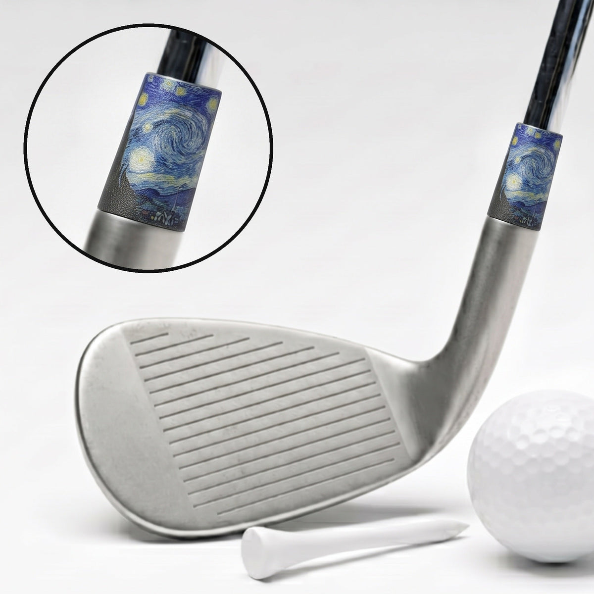 Starry Night Ferrule - on a wedge, with a magnified close-up