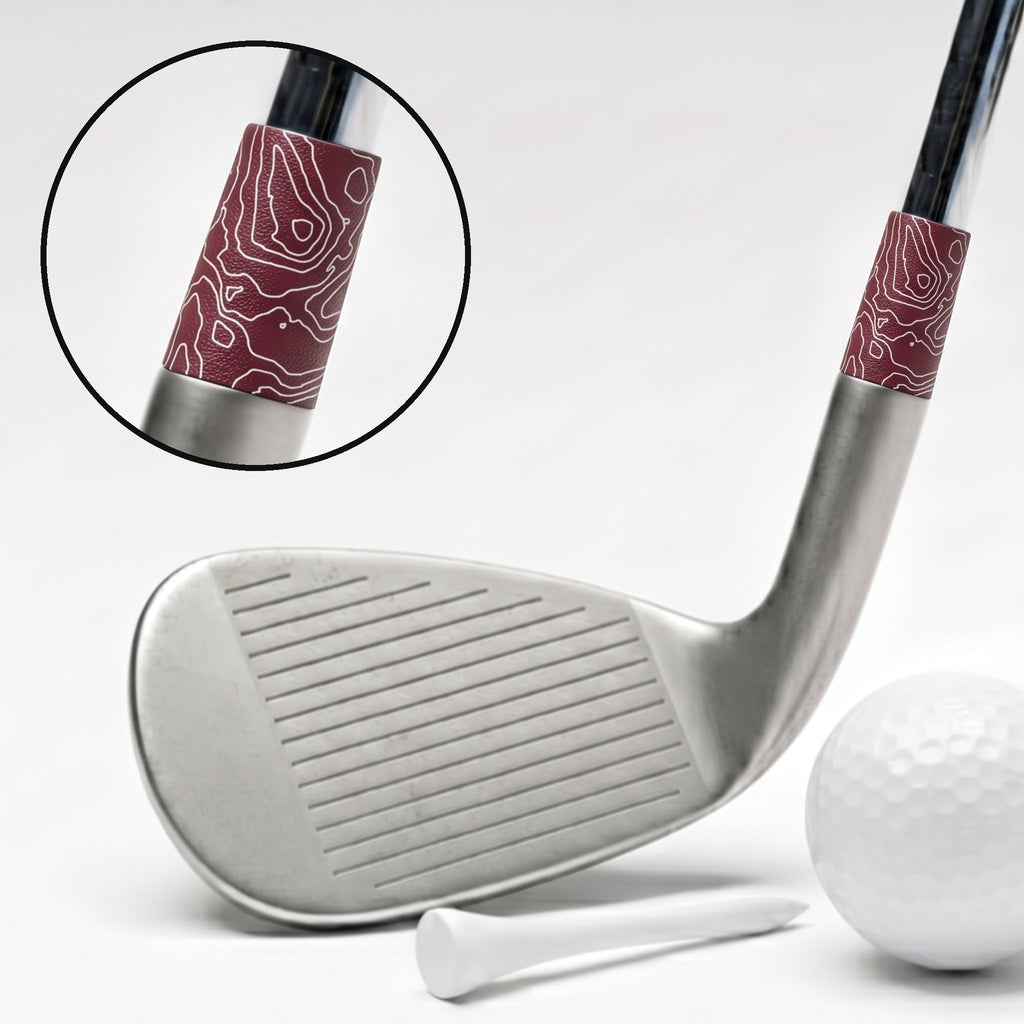 Topo - Maroon Ferrule - on a wedge, with a magnified close-up