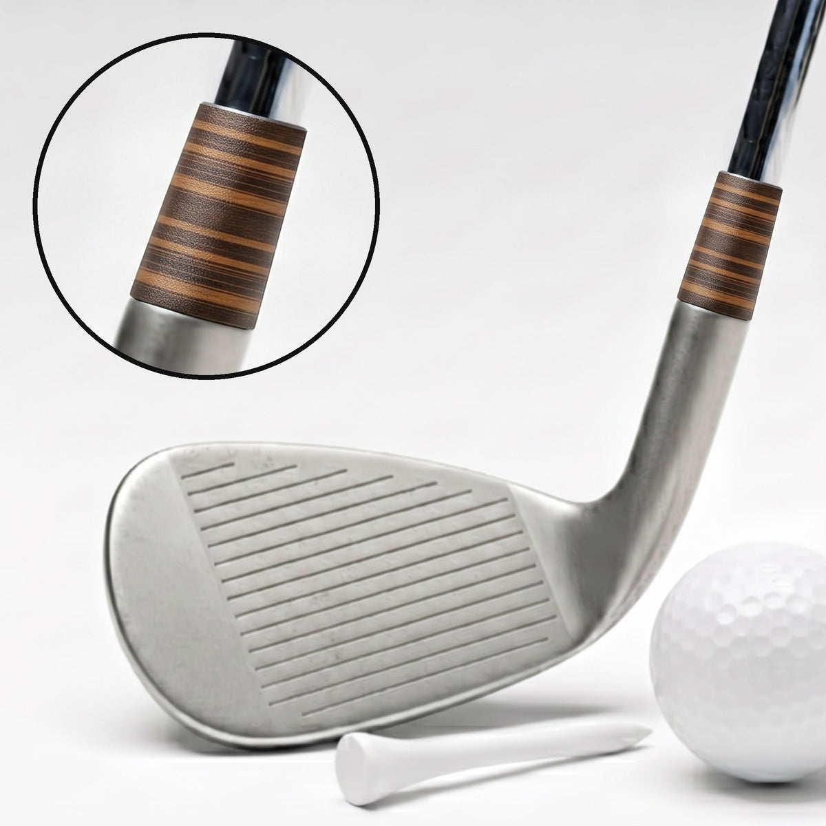 Walnut Ferrule - Straight - on a wedge, with a magnified close-up